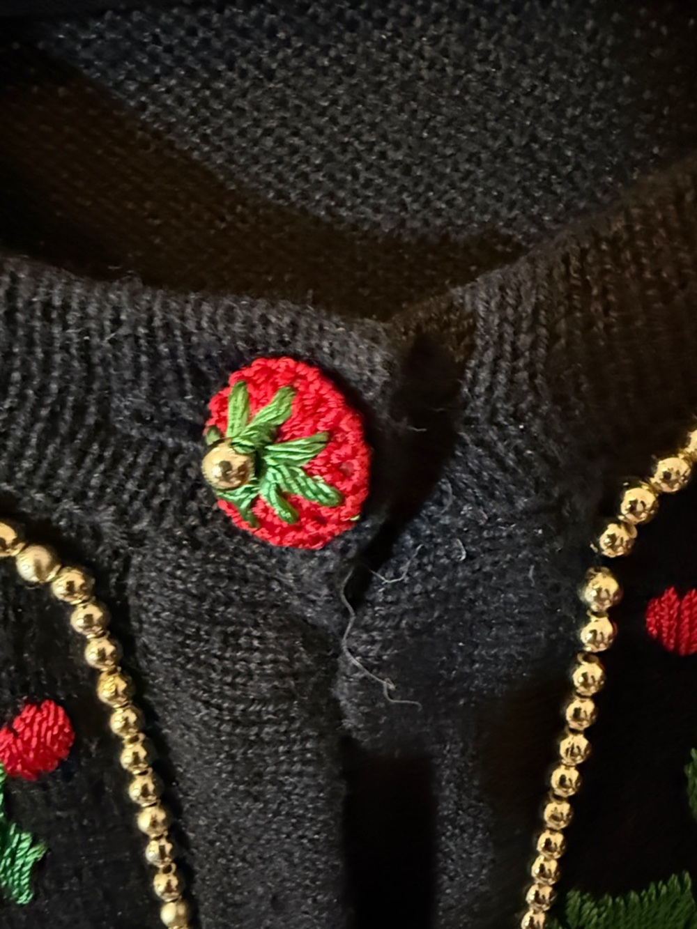 Vintage Arriviste Black Embroidered Holiday Cardigan with Bead Trim - Picture 6 of 7